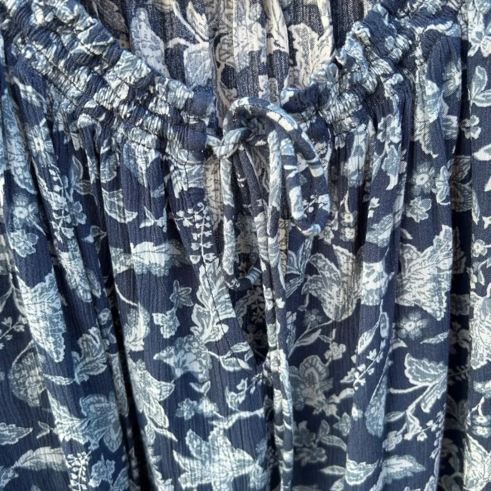 Faherty Blouse Womens XS Blue Floral EcoVero Viscose Boho Peasant Top